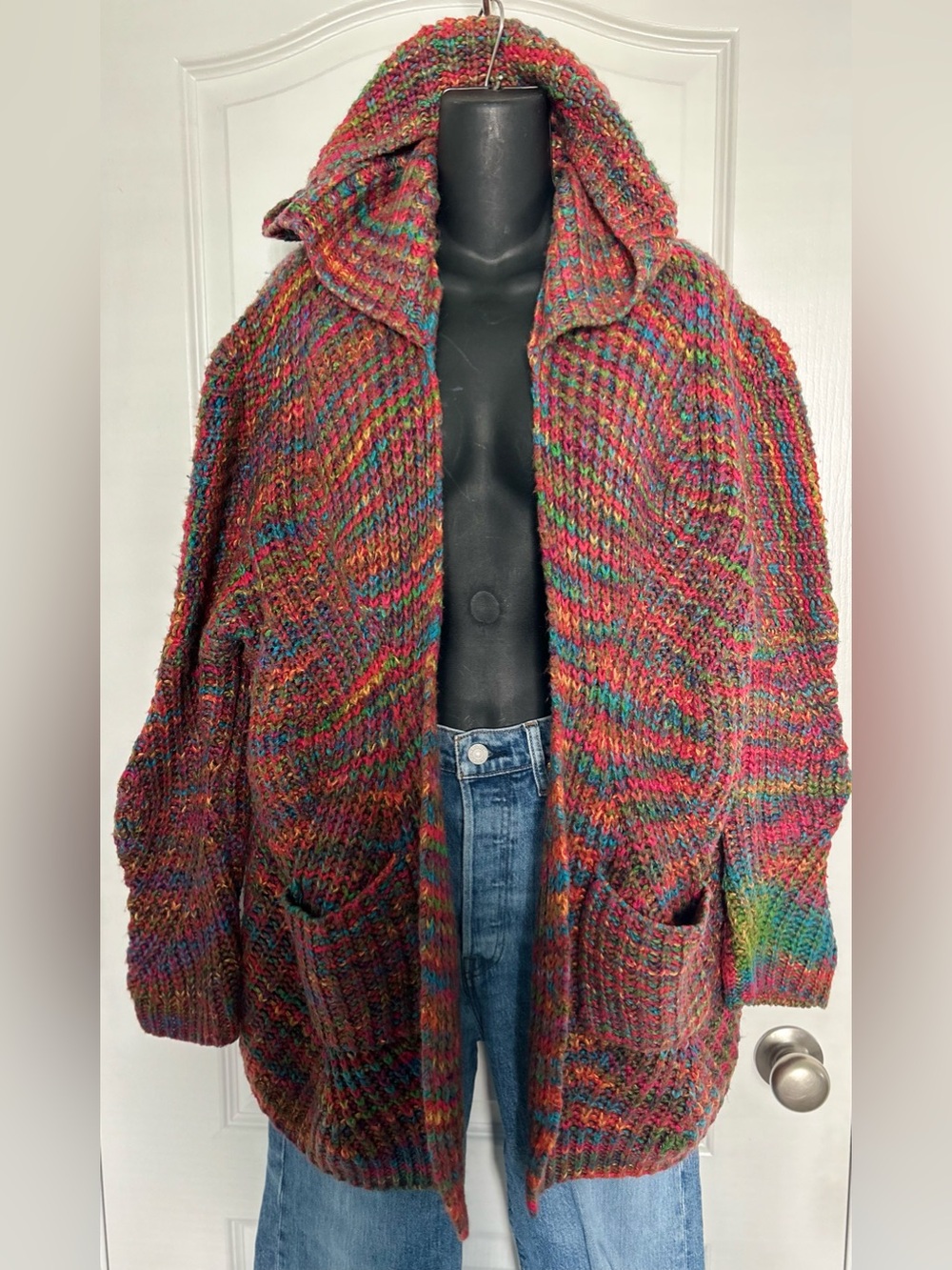 Ecoté Multicolor Chunky Knit Hooded Cardigan Sweater Oversized Boho Artsy